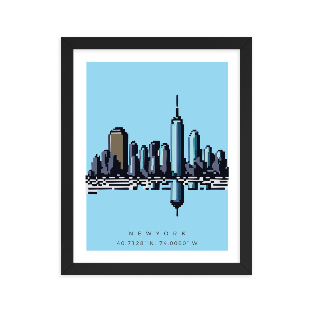 New York Skyline - Pixel Art Framed Print