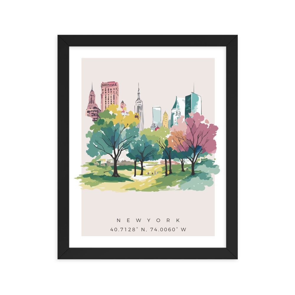 New York Skyline and Central Park - Watercolour Framed Print