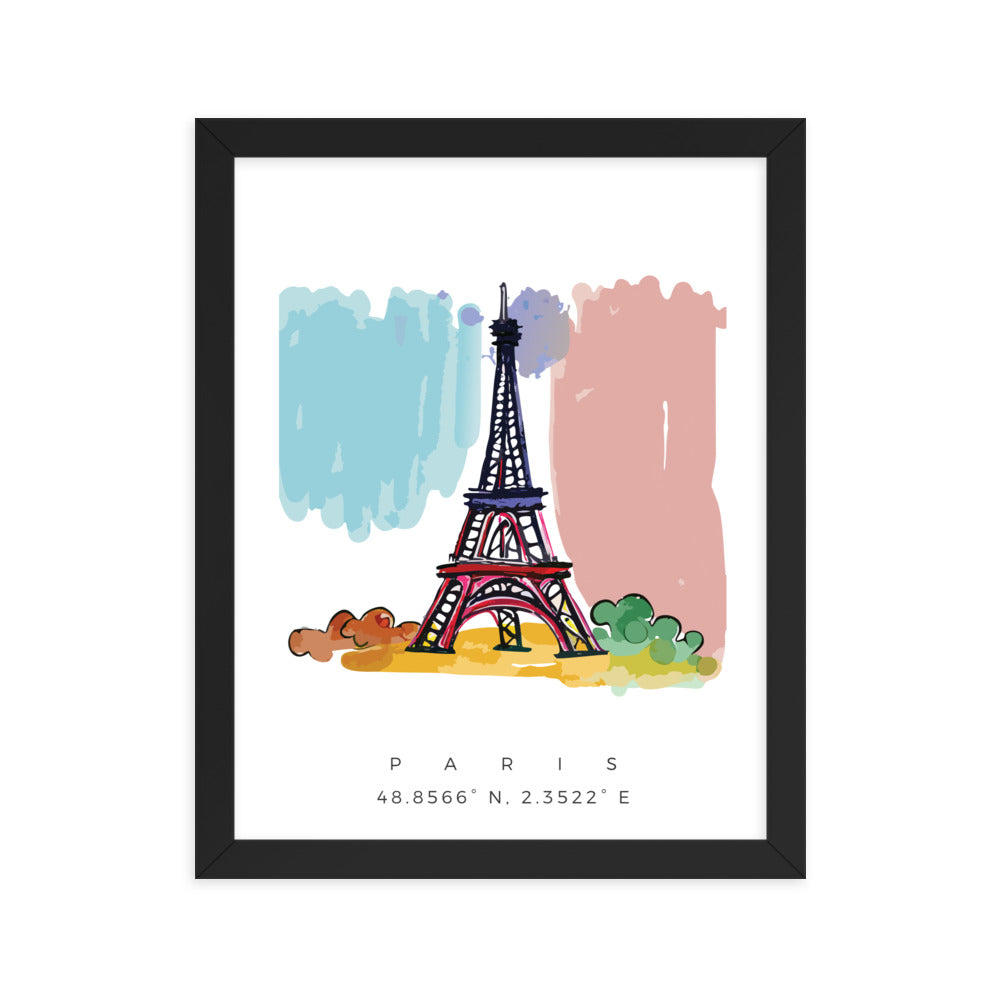 Eiffel Tower in Paris - Hand Drawn Watercolour Framed poster