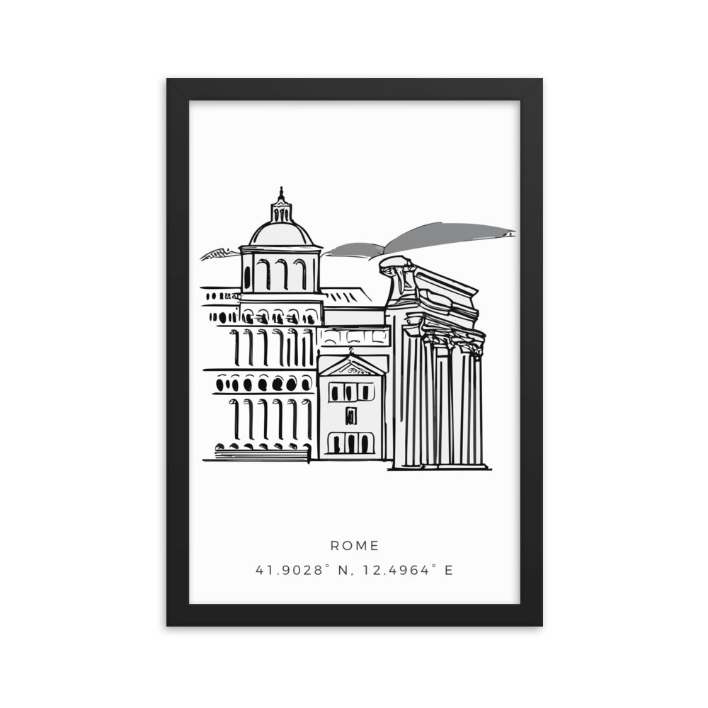 Rome Architecture, Italy - Sketched Outline Framed Print