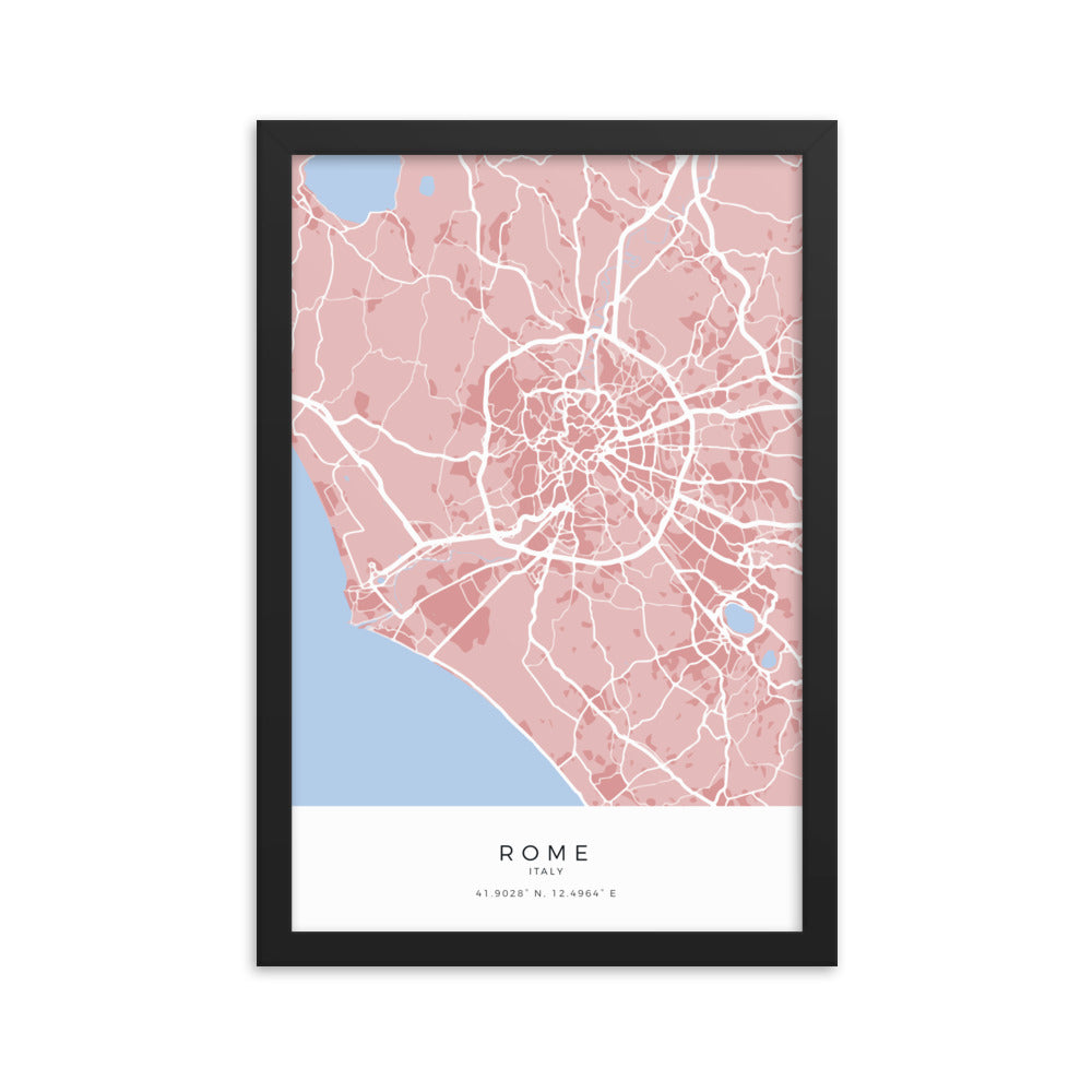 Map of Rome, Italy - Framed Print