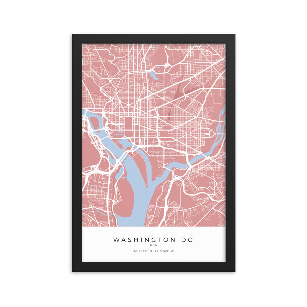 Map of Washington DC, USA - Framed Print