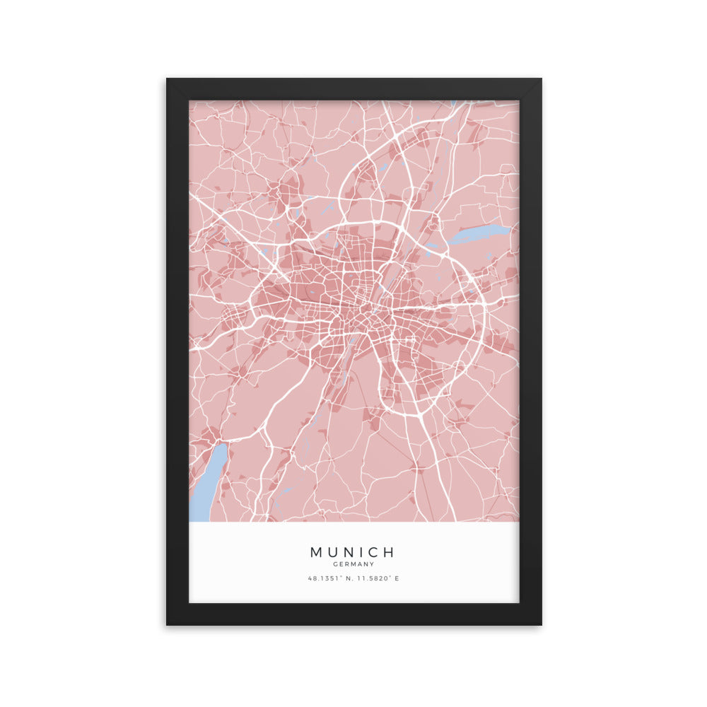 Map of Munich, Germany - Framed Print