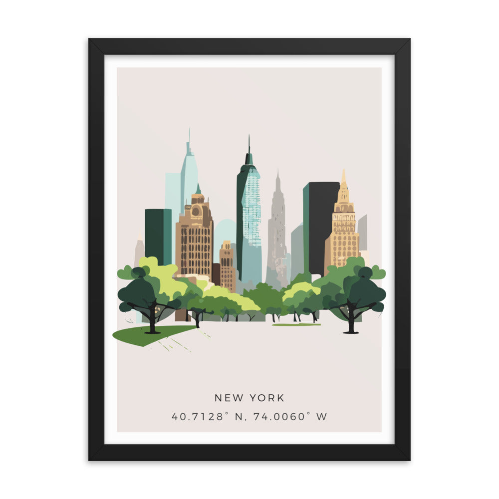 New York Skyline with Central Park - Oil Painting Framed Print