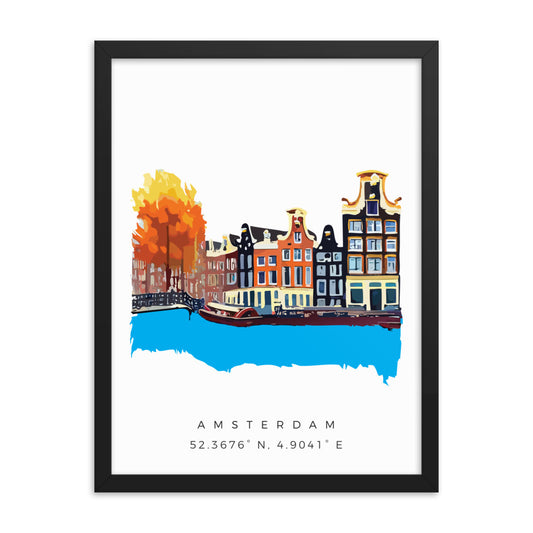 Canals of Amsterdam - Oil Painting Framed Print