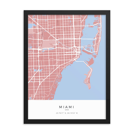 Map of Miami, Florida, USA - Framed Print