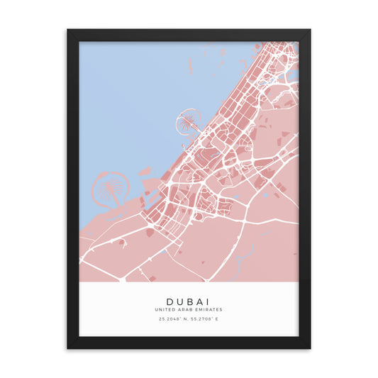 Map of Dubai, United Arab Emirates - Framed Print