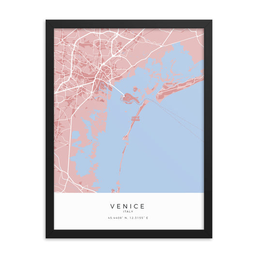 Map of Venice, Italy - Framed Print