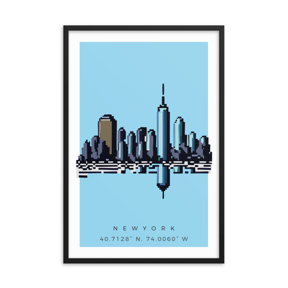 New York Skyline - Pixel Art Framed Print