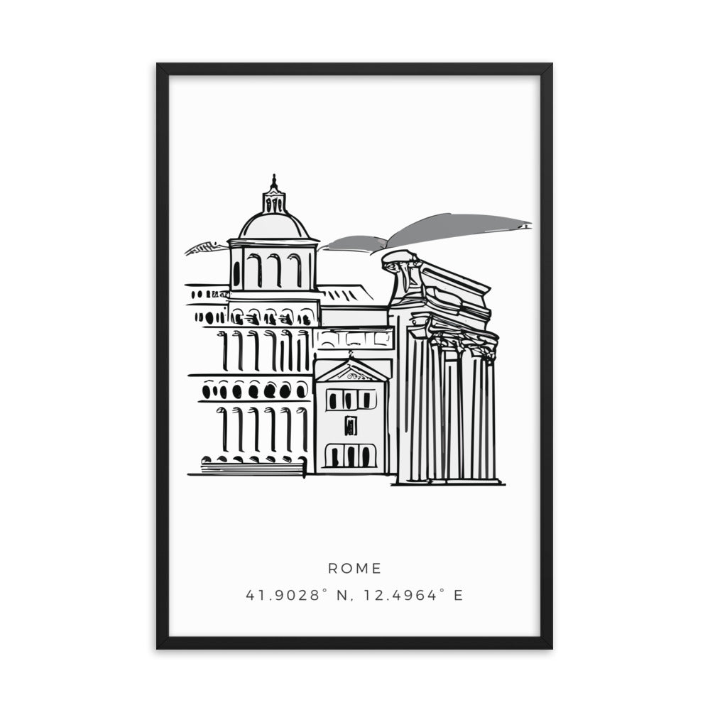 Rome Architecture, Italy - Sketched Outline Framed Print