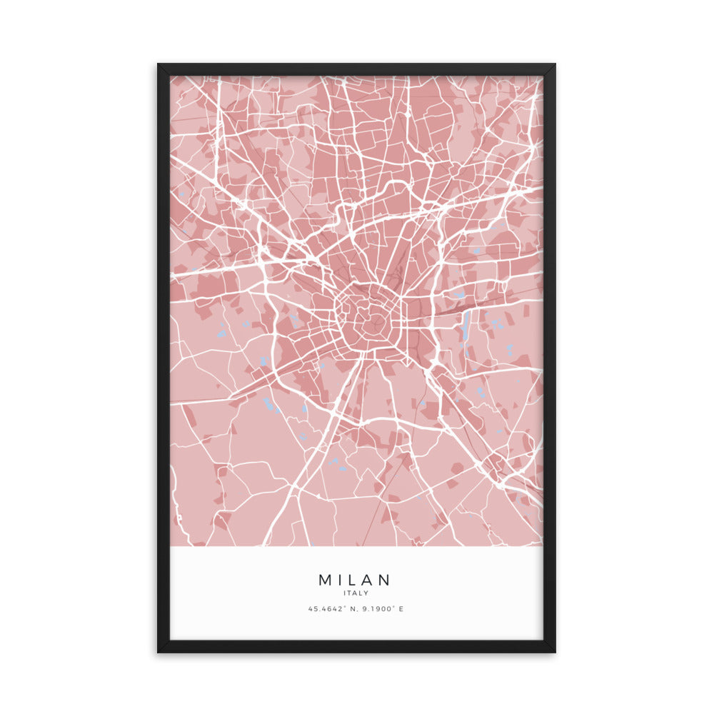 Map of Milan, Italy - Framed Print