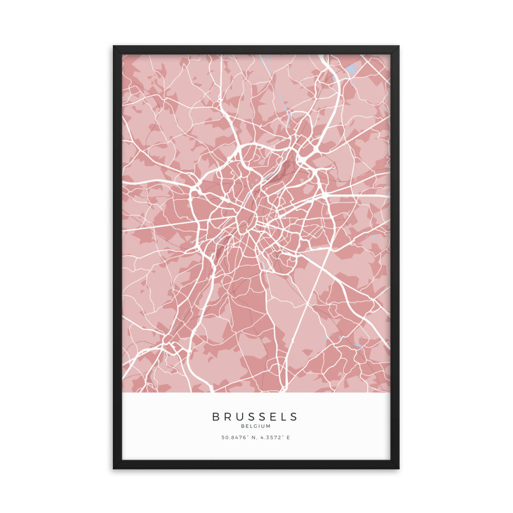 Map of Brussels, Belgium - Framed Print