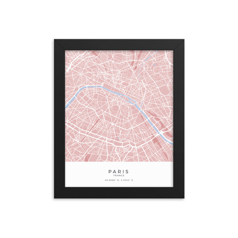 Map of Paris, France - Framed Print