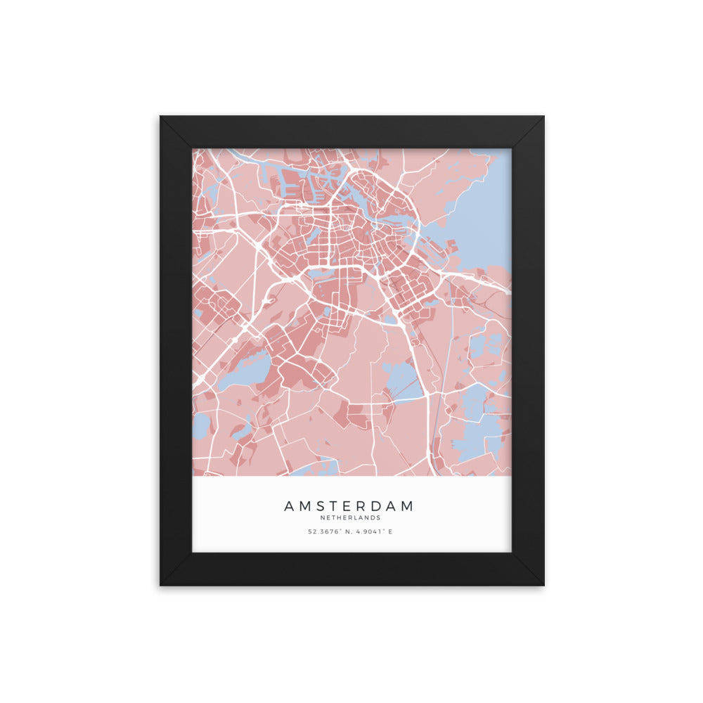 Map of Amsterdam, Netherlands - Framed Print