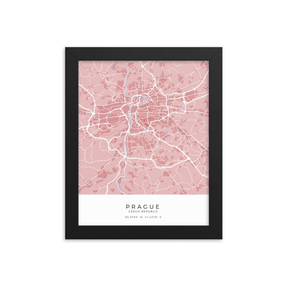 Map of Prague, Czech Republic - Framed Print