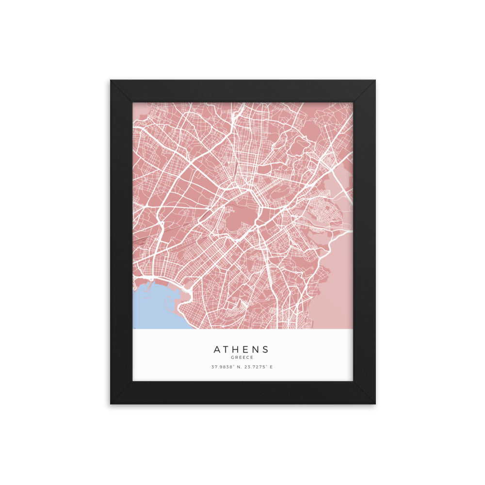 Map of Athens, Greece - Framed Print