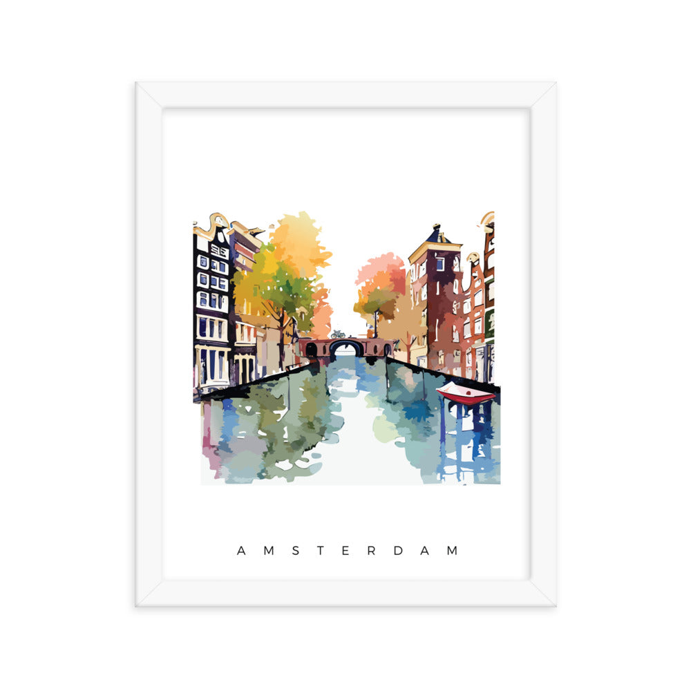 Canals of Amsterdam - Watercolour Framed Print