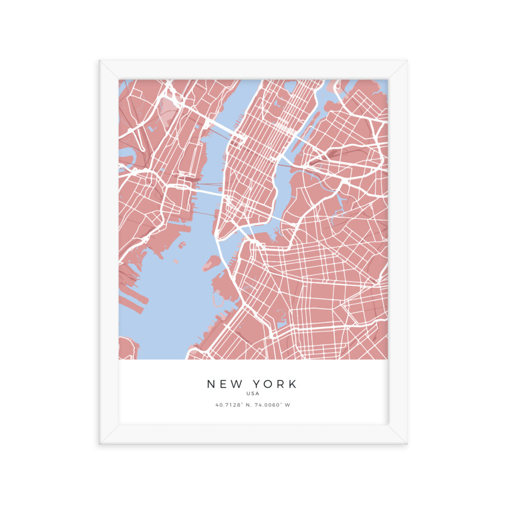Map of New York, USA - Framed Print