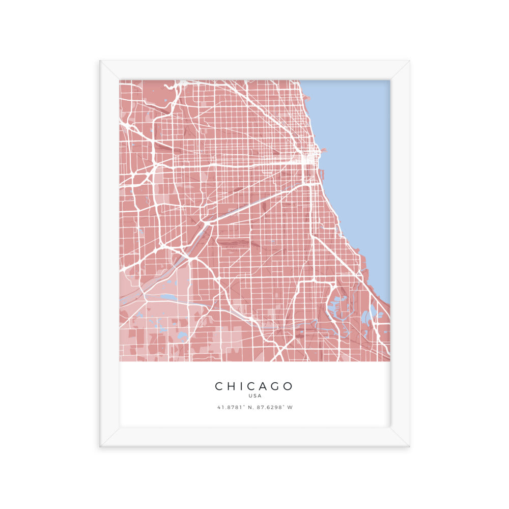 Map of Chicago, USA - Framed Print