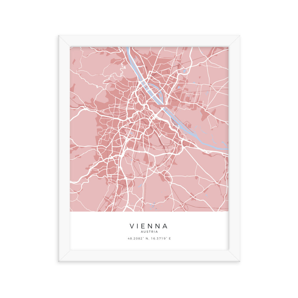 Map of Vienna, Austria - Framed Print