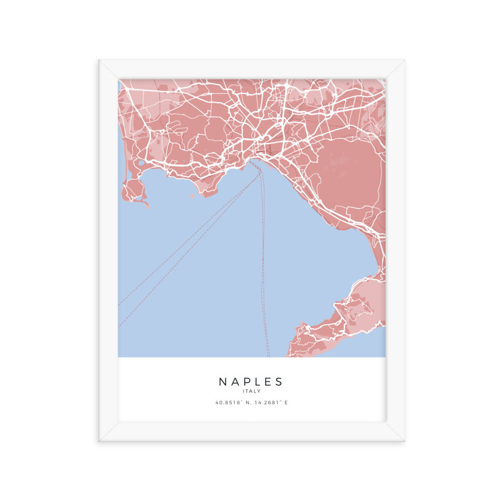 Map of Naples, Italy - Framed Print