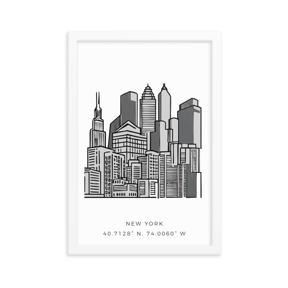 New York Skyline - Outline Sketched Framed Print