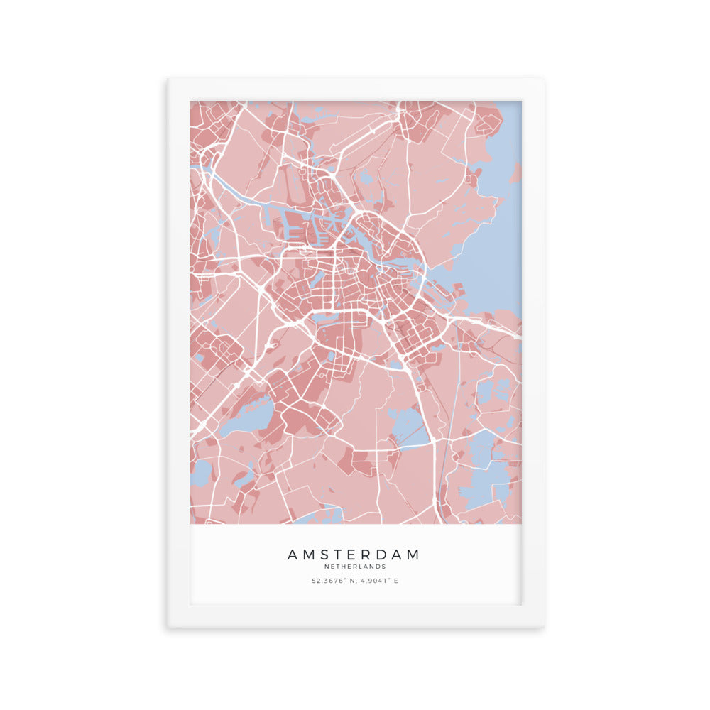 Map of Amsterdam, Netherlands - Framed Print
