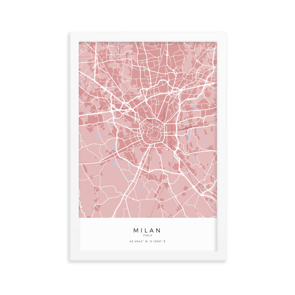 Map of Milan, Italy - Framed Print
