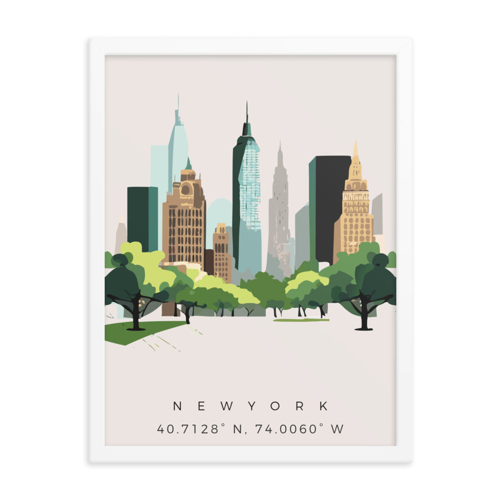 New York Skyline with Central Park - Oil Painting Framed Print