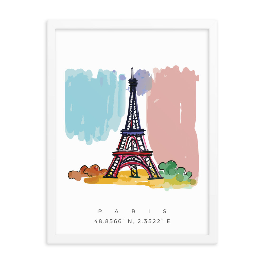 Eiffel Tower in Paris - Hand Drawn Watercolour Framed poster