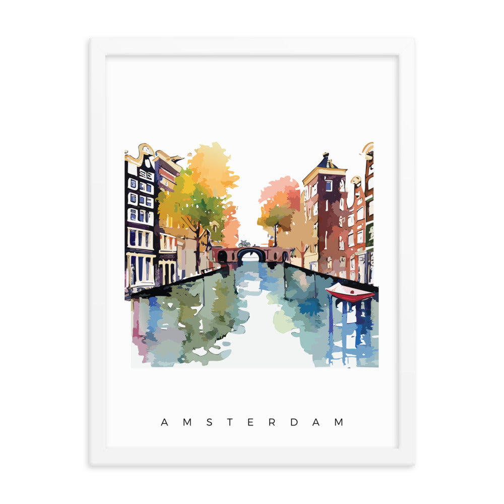 Canals of Amsterdam - Watercolour Framed Print