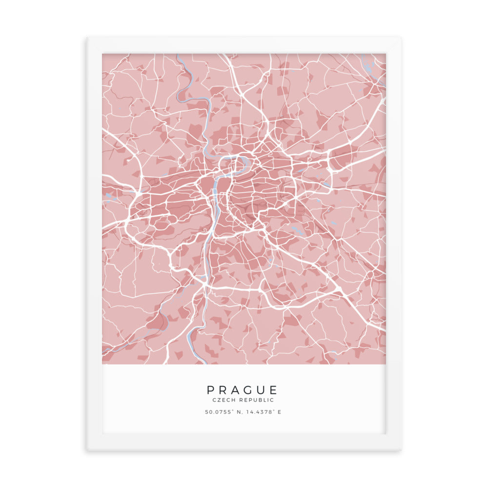 Map of Prague, Czech Republic - Framed Print