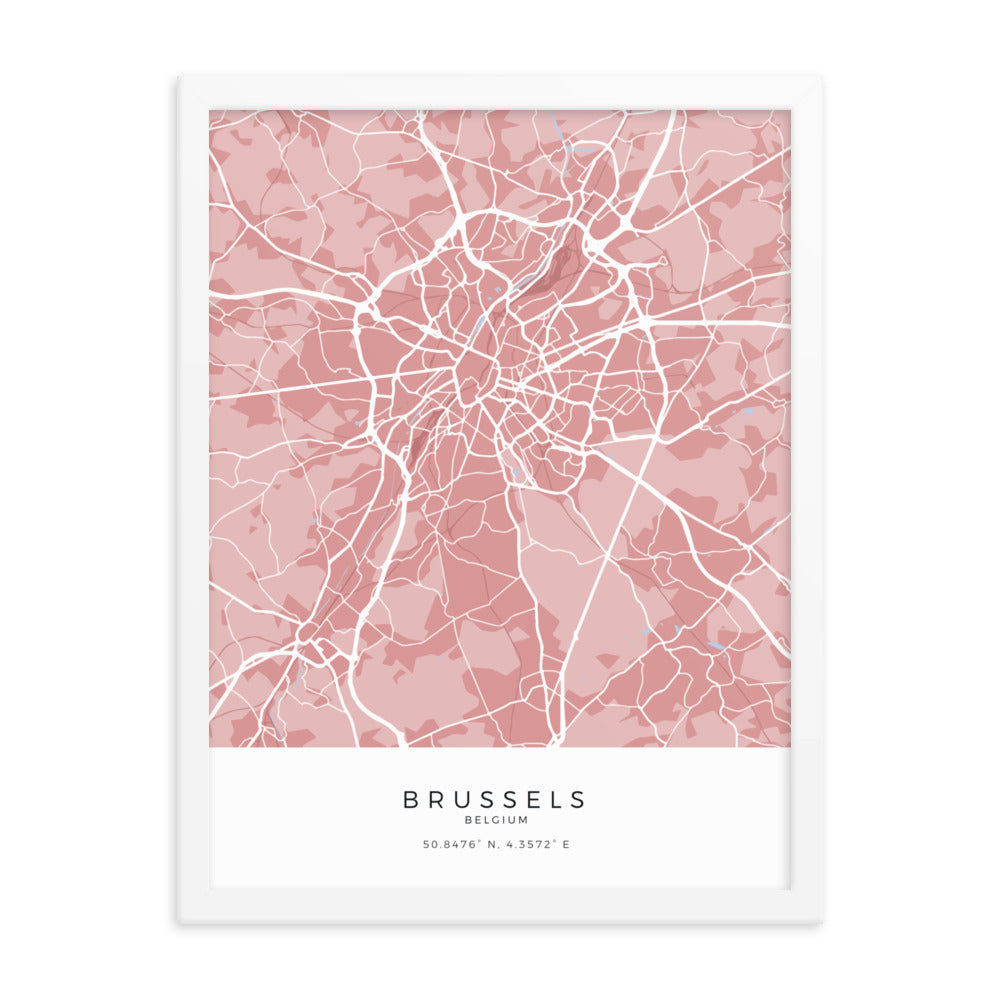 Map of Brussels, Belgium - Framed Print