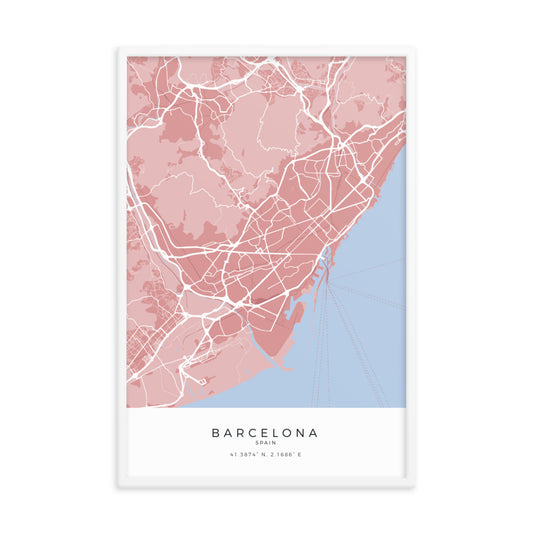 Map of Barcelona, Spain - Framed Print