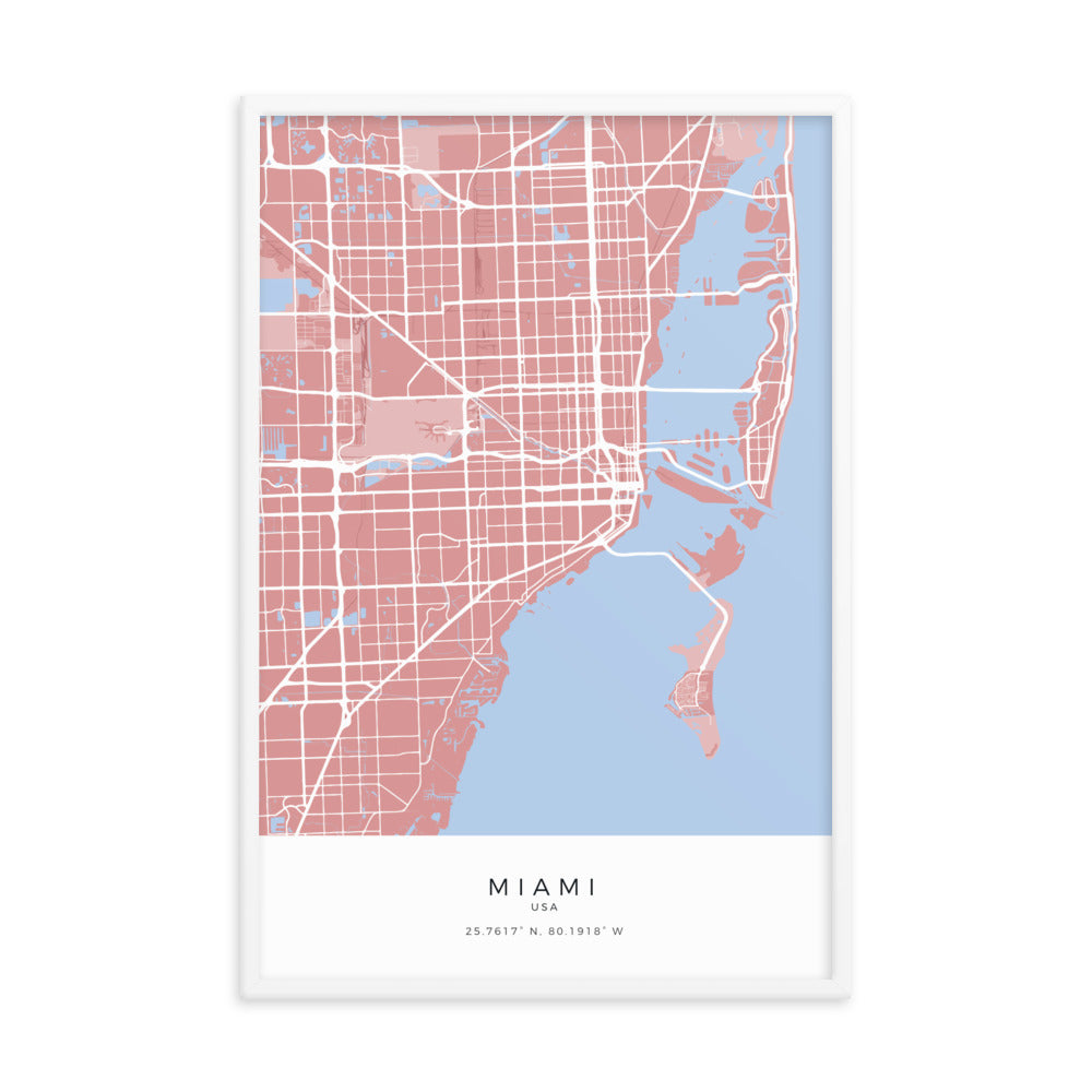 Map of Miami, Florida, USA - Framed Print
