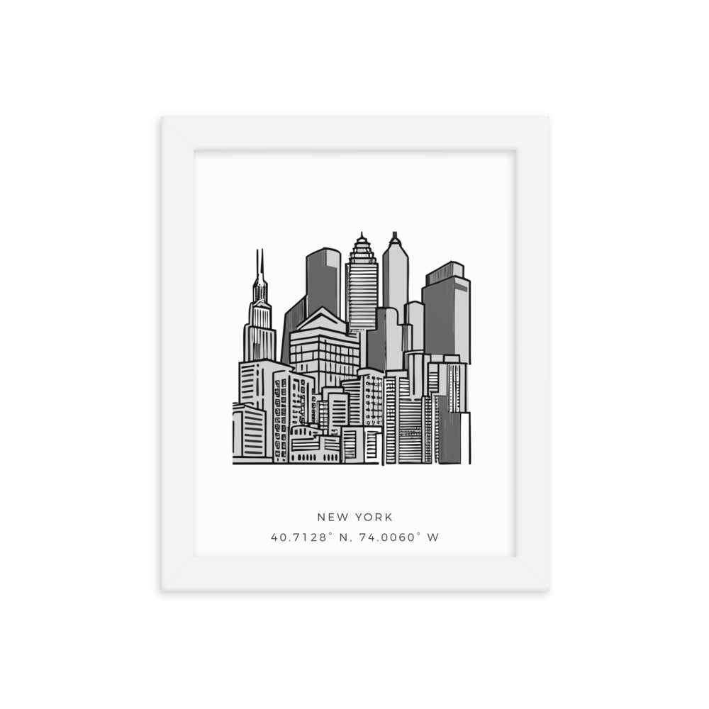New York Skyline - Outline Sketched Framed Print