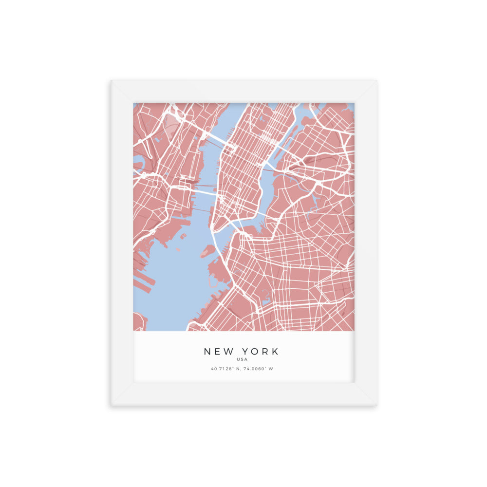 Map of New York, USA - Framed Print
