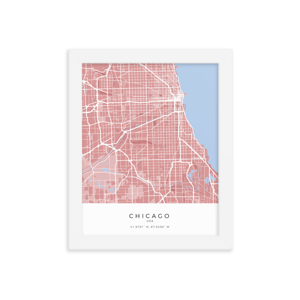 Map of Chicago, USA - Framed Print