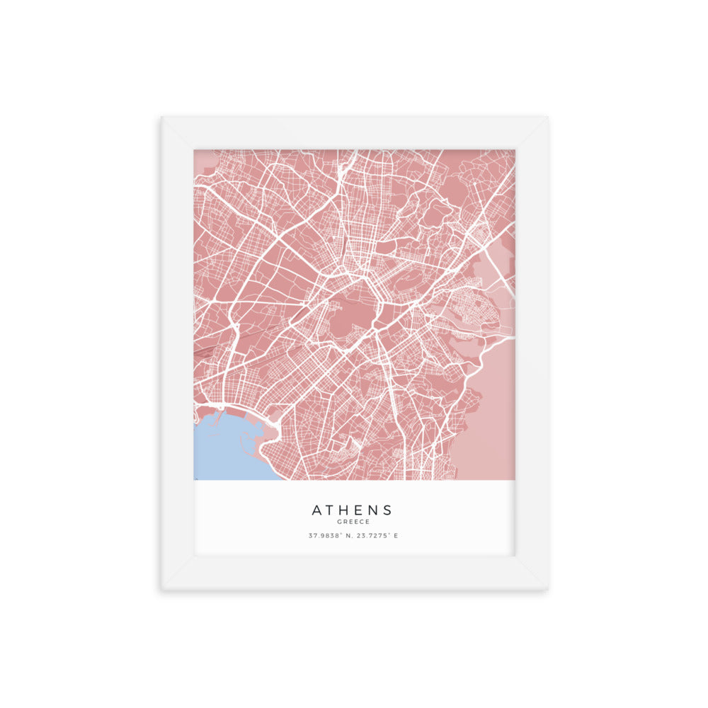 Map of Athens, Greece - Framed Print