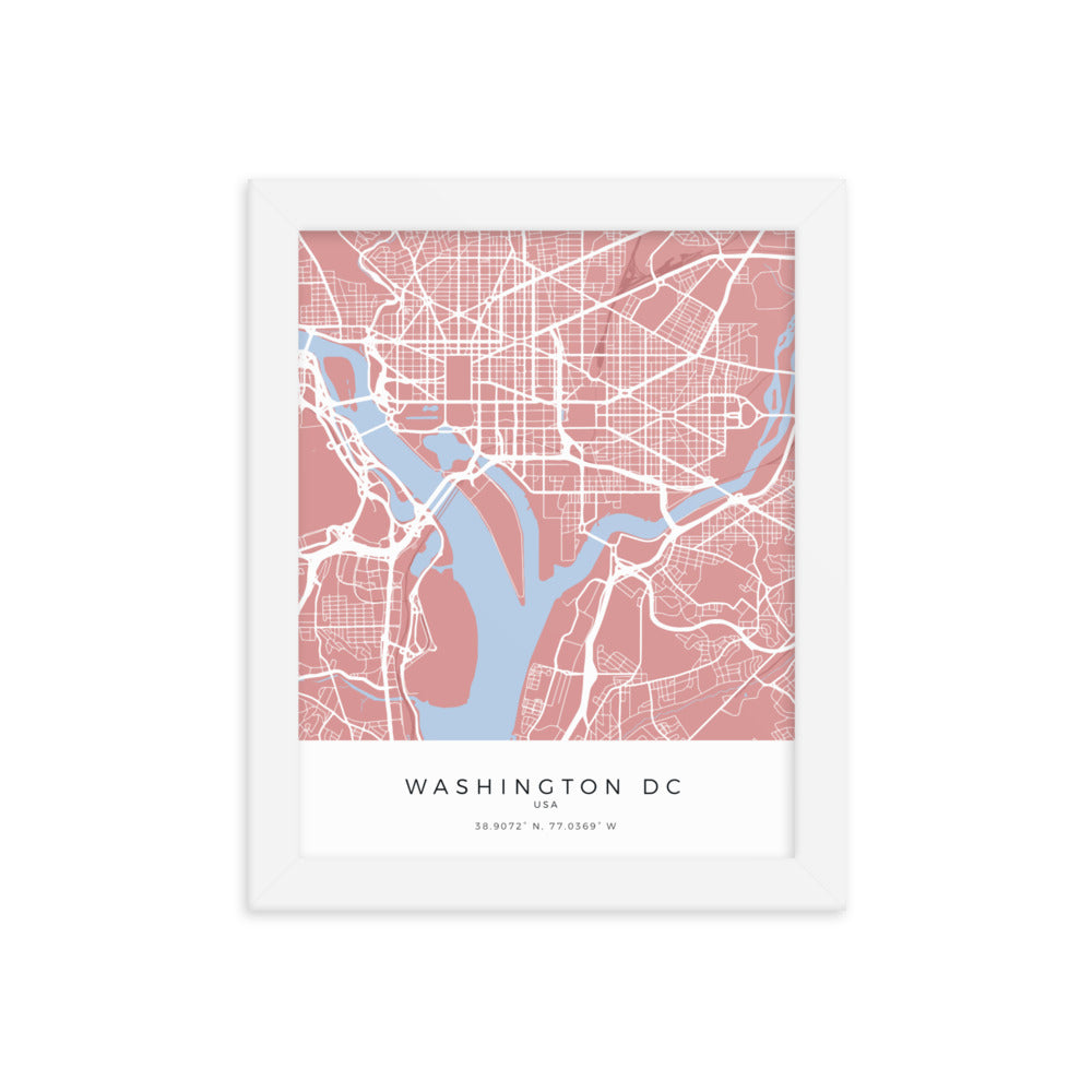 Map of Washington DC, USA - Framed Print