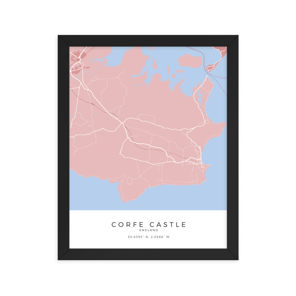 Map of Corfe Castle - Travel Wall Art