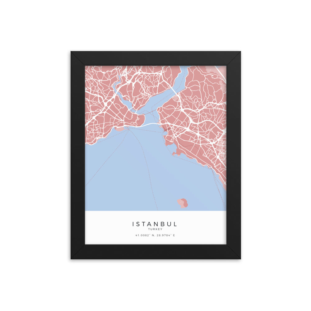 Map of Istanbul, Turkey - Framed Print