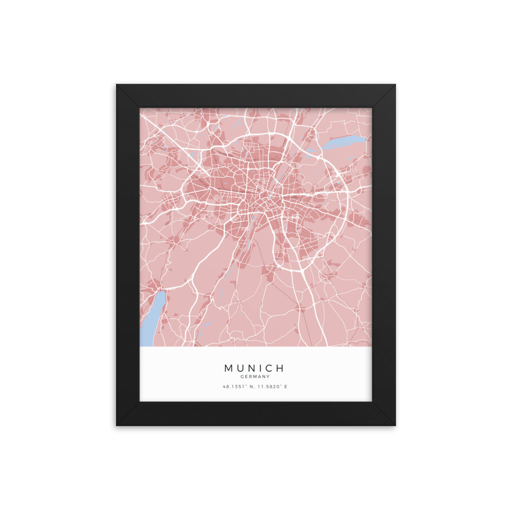 Map of Munich, Germany - Framed Print
