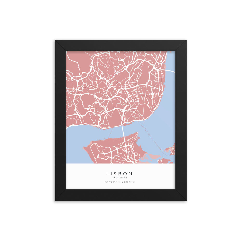 Map of Lisbon, Portugal - Framed Print