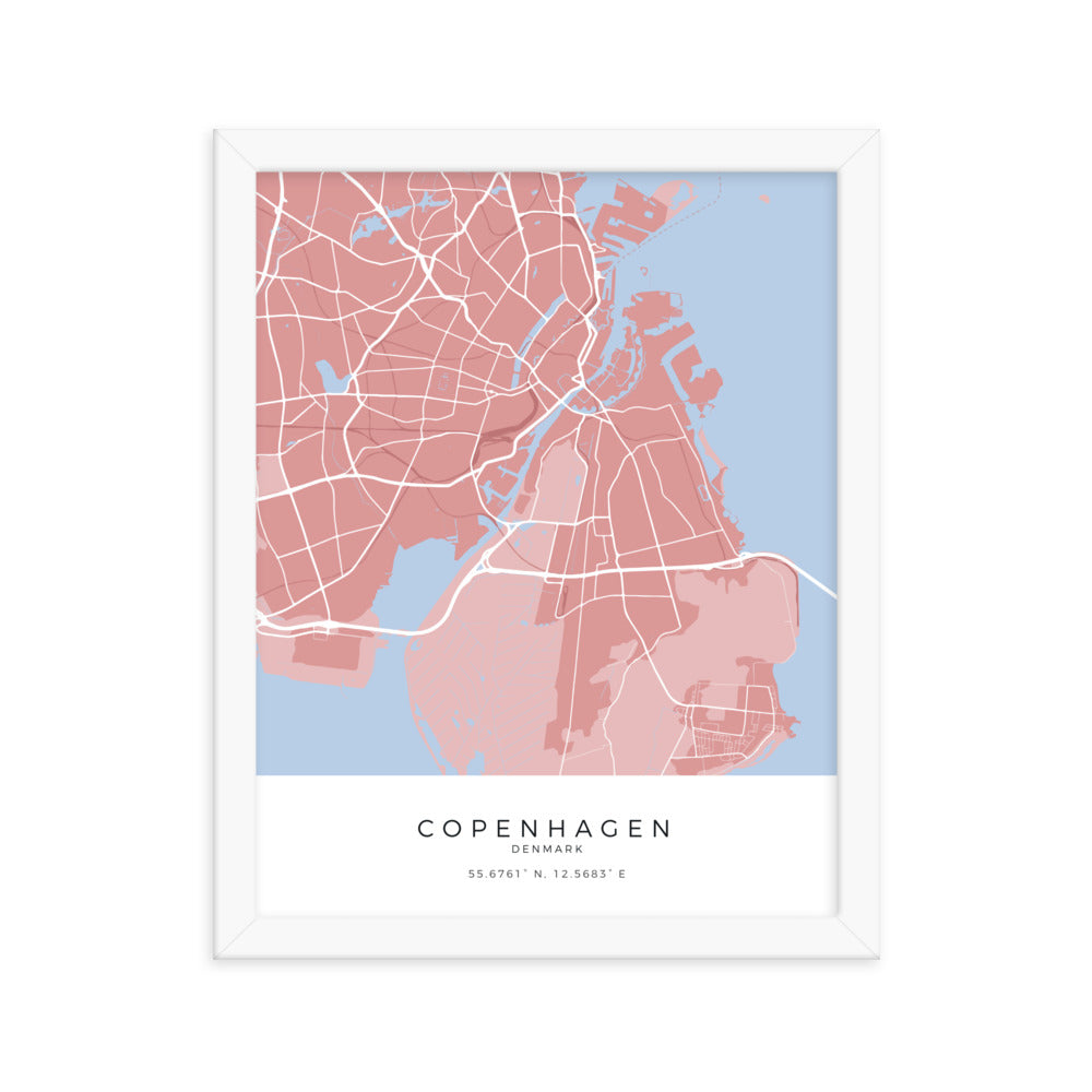 Map of Copenhagen, Denmark - Framed Print