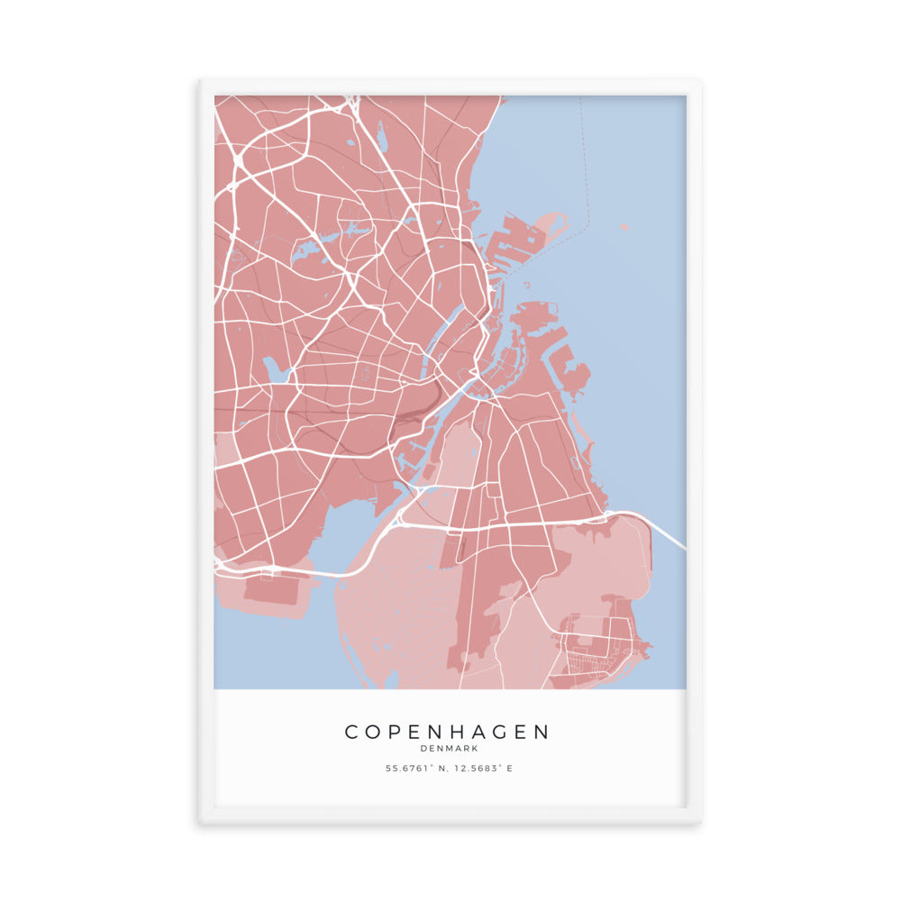 Map of Copenhagen, Denmark - Framed Print