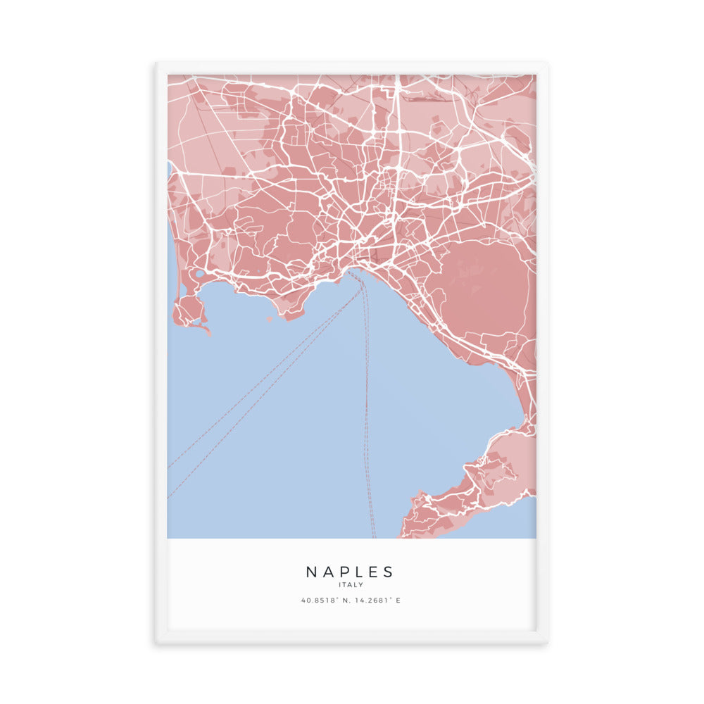 Map of Naples, Italy - Framed Print