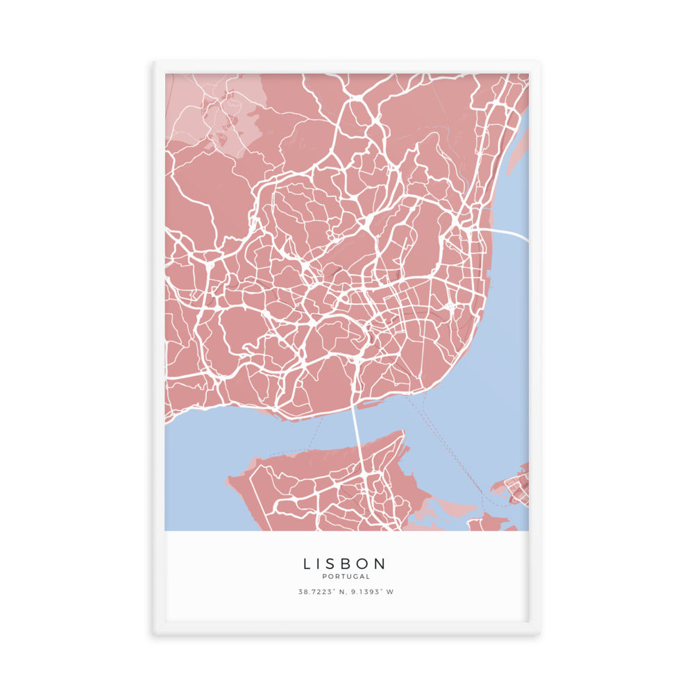 Map of Lisbon, Portugal - Framed Print